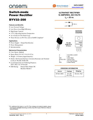 BYV32-200 数据手册首页