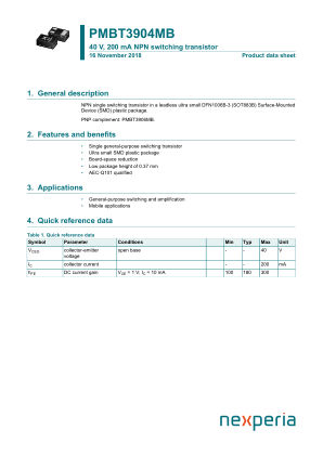 PMBT3904MB datasheet cover page