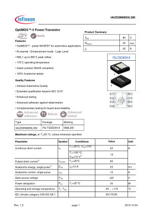 IAUZ20N08S5L300 datasheet cover page