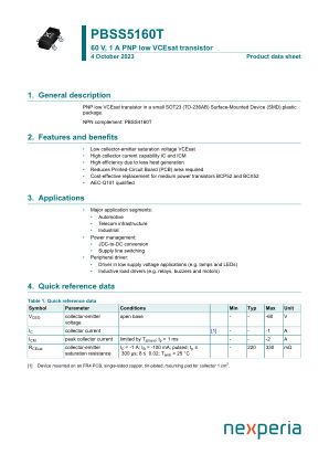 PBSS5160T datasheet cover page