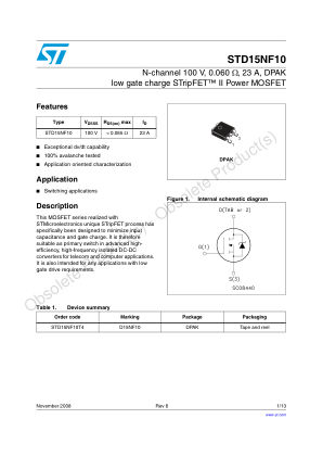 STD15NF10 datasheet cover page