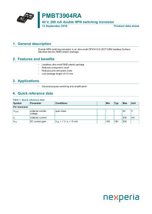 PMBT3904RAZ datasheet cover page