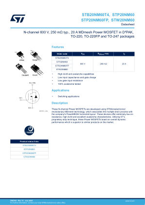 STB20NM60T4 datasheet cover page