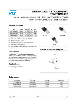 STP20NM60FD 数据手册首页