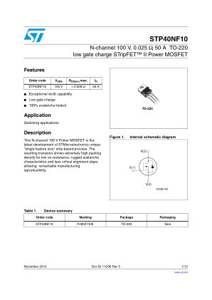 STP40NF10 数据手册首页