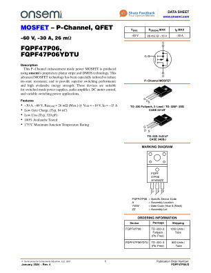 FQPF47P06 数据手册首页