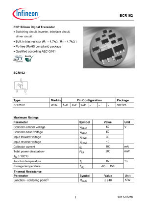 BCR162 datasheet cover page