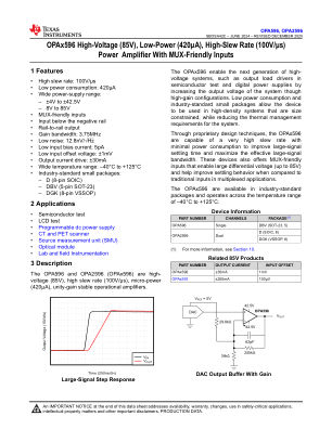 OPA596 datasheet cover page