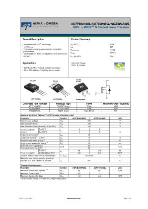 AOTF600A60L 数据手册首页