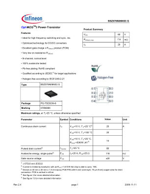BSZ076N06NS3 datasheet cover page