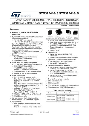 STM32F410TB 数据手册首页