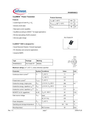 IPA90R500C3 datasheet cover page