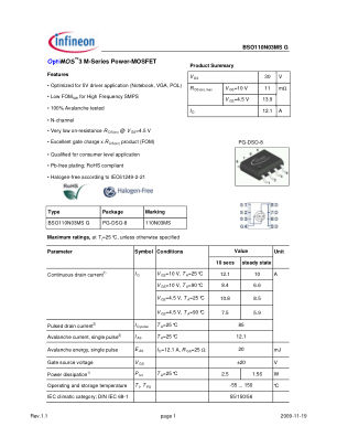 BSO110N03MS-G 数据手册首页