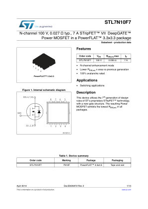 STL7N10F7 数据手册首页
