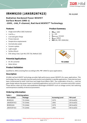 IRHM9250 datasheet cover page