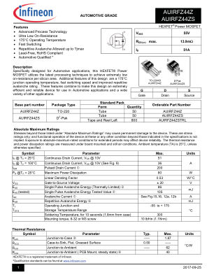 AUIRFZ44Z datasheet cover page