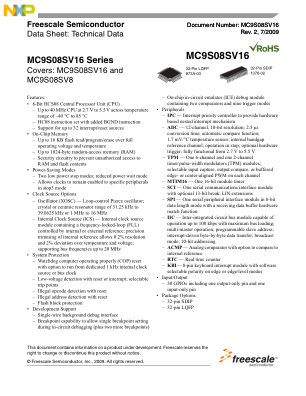 MC9S08SV16 数据手册首页