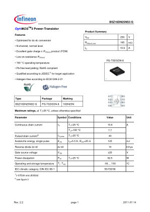BSZ16DN25NS3-G datasheet cover page