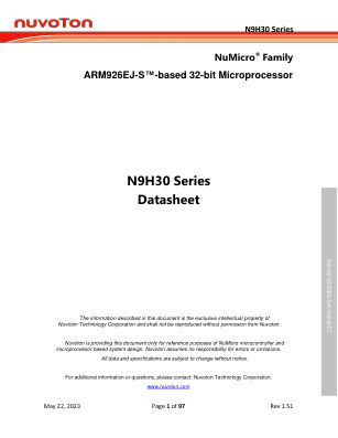N9H30 datasheet cover page