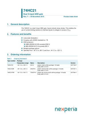 74HC21DB datasheet cover page