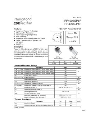 IRF4905S datasheet cover page