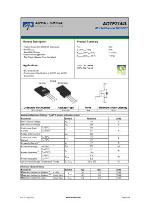 AOTF2144L datasheet cover page