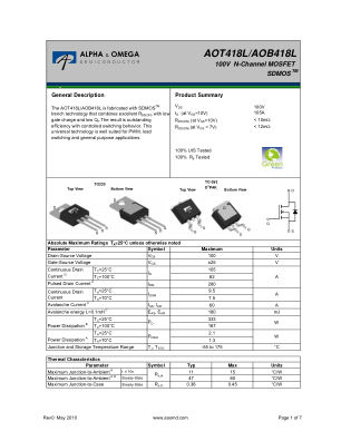 AOT418L datasheet cover page
