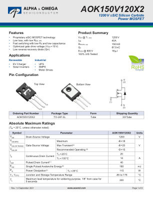 AOK150V120X2 datasheet cover page