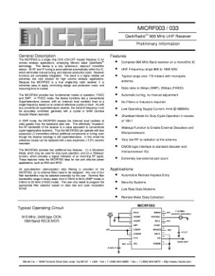MICRF033BM 数据手册首页