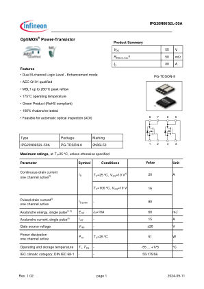 IPG20N06S2L-50A datasheet cover page