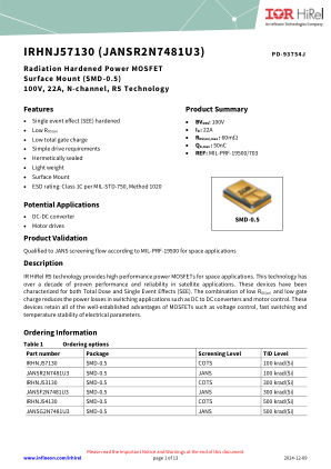 IRHNJ57130 datasheet cover page