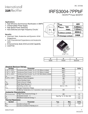 IRFS3004-7P datasheet cover page