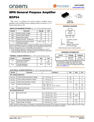 BCP54 datasheet cover page
