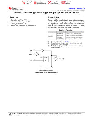 SN74AC574 datasheet cover page