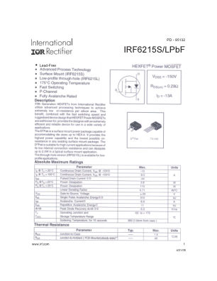 IRF6215S 数据手册首页