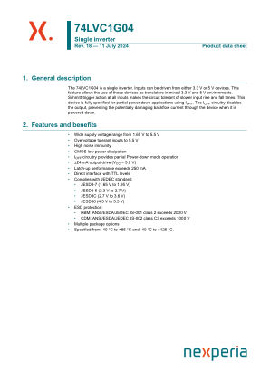74LVC1G04GW datasheet cover page