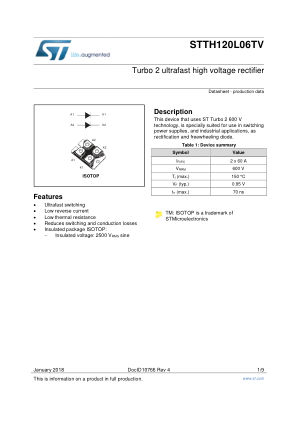 STTH120L06TV 数据手册首页
