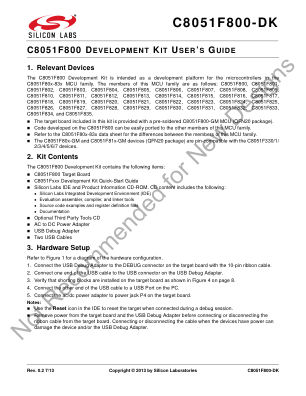 C8051F800-TB-K 数据手册首页