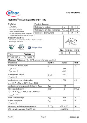 SPD30P06P-G 数据手册首页