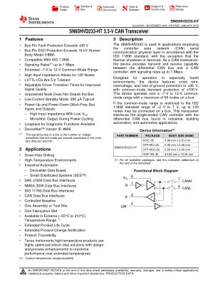 SN65HVD233-HT datasheet cover page