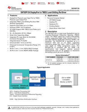 SN75DP139 datasheet cover page