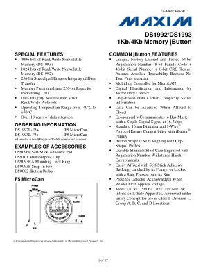 DS1992-DS1993 datasheet cover page