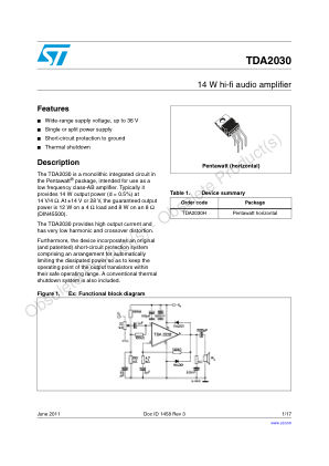 TDA2030 数据手册首页