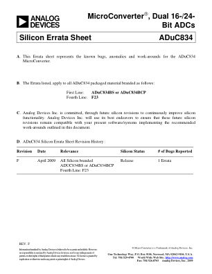 ADUC834ERRATA 数据手册首页