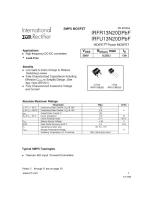 IRFR13N20D 数据手册首页