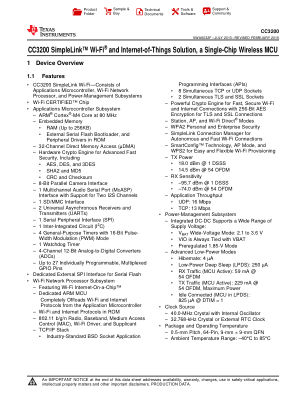 CC3200 datasheet cover page