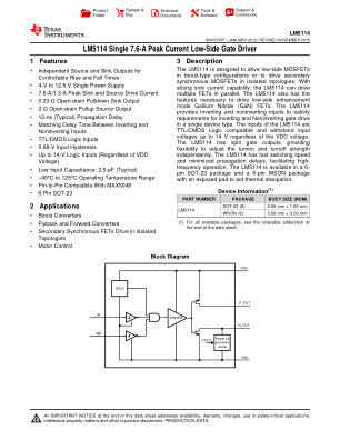 LM5114 datasheet cover page