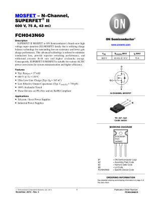 FCH043N60 datasheet cover page
