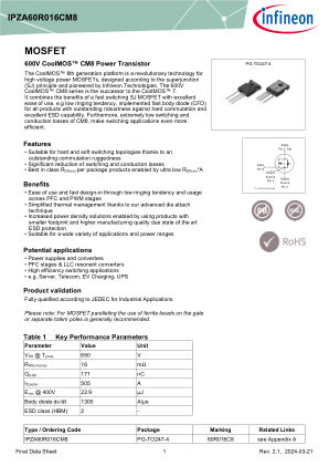 IPZA60R016CM8 datasheet cover page