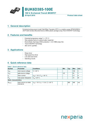 BUK6D385-100EX datasheet cover page